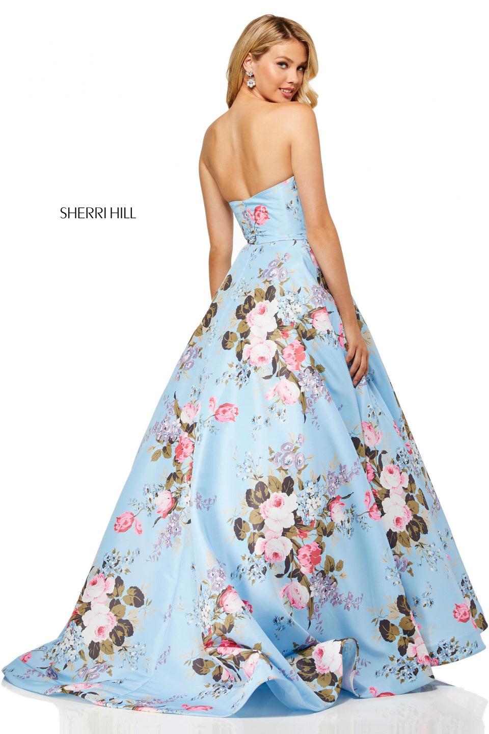 Sherri Hill Strapless Floral Print Ball Gown