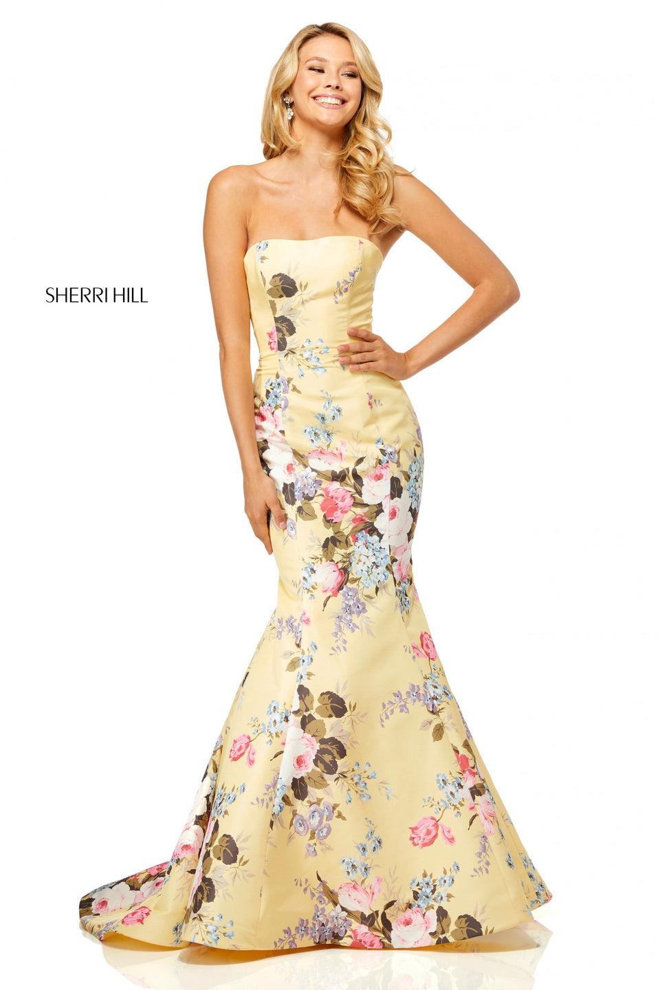 Sherri Hill Strapless Floral Print Mermaid