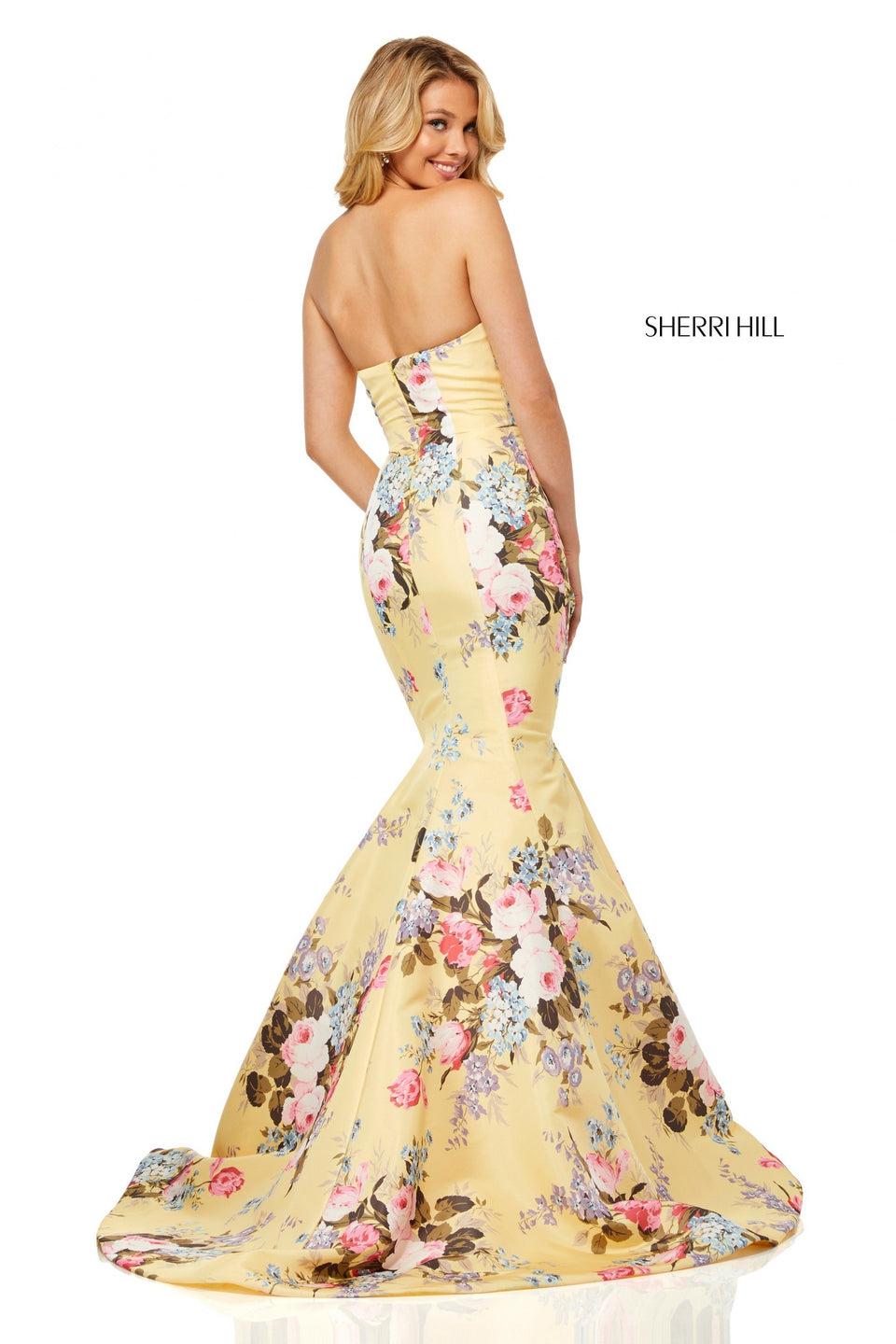 Sherri Hill Strapless Floral Print Mermaid