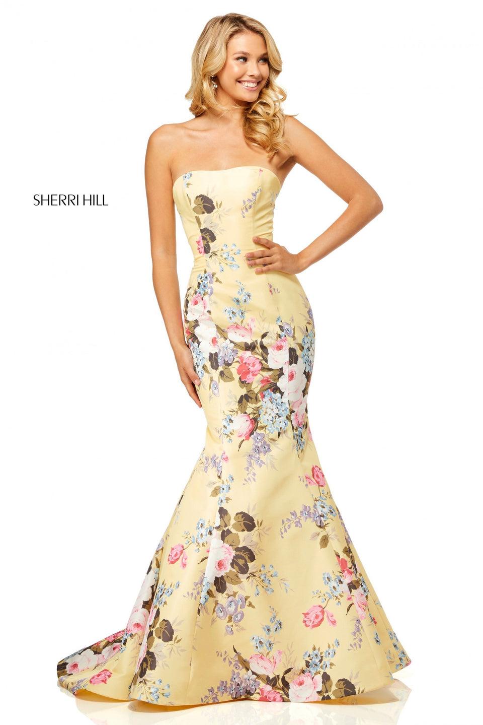 sherri hill Strapless floral print mermaid