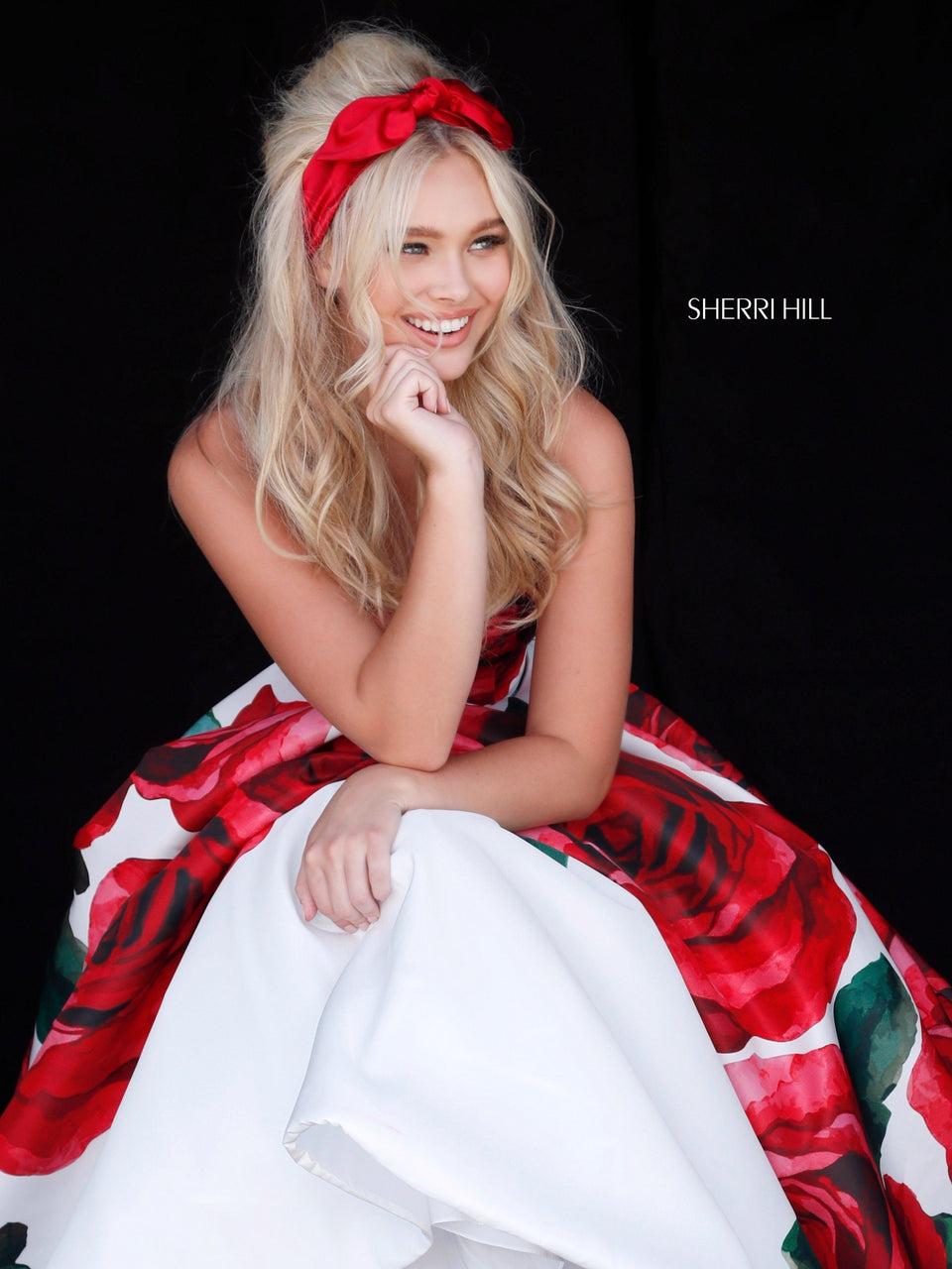 Sherri Hill Strapless Floral Taffeta Ball Gown