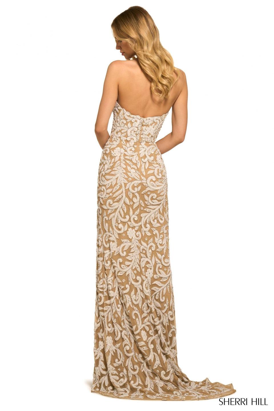 Sherri Hill Strapless Fully Beaded Gown With Slit