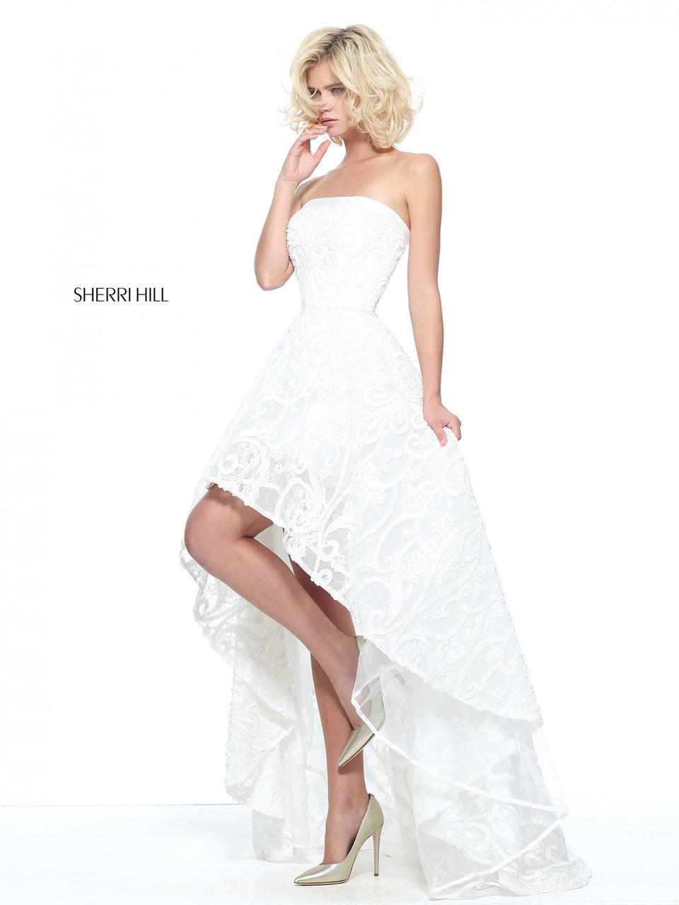 sherri hill Strapless lace high-low dress
