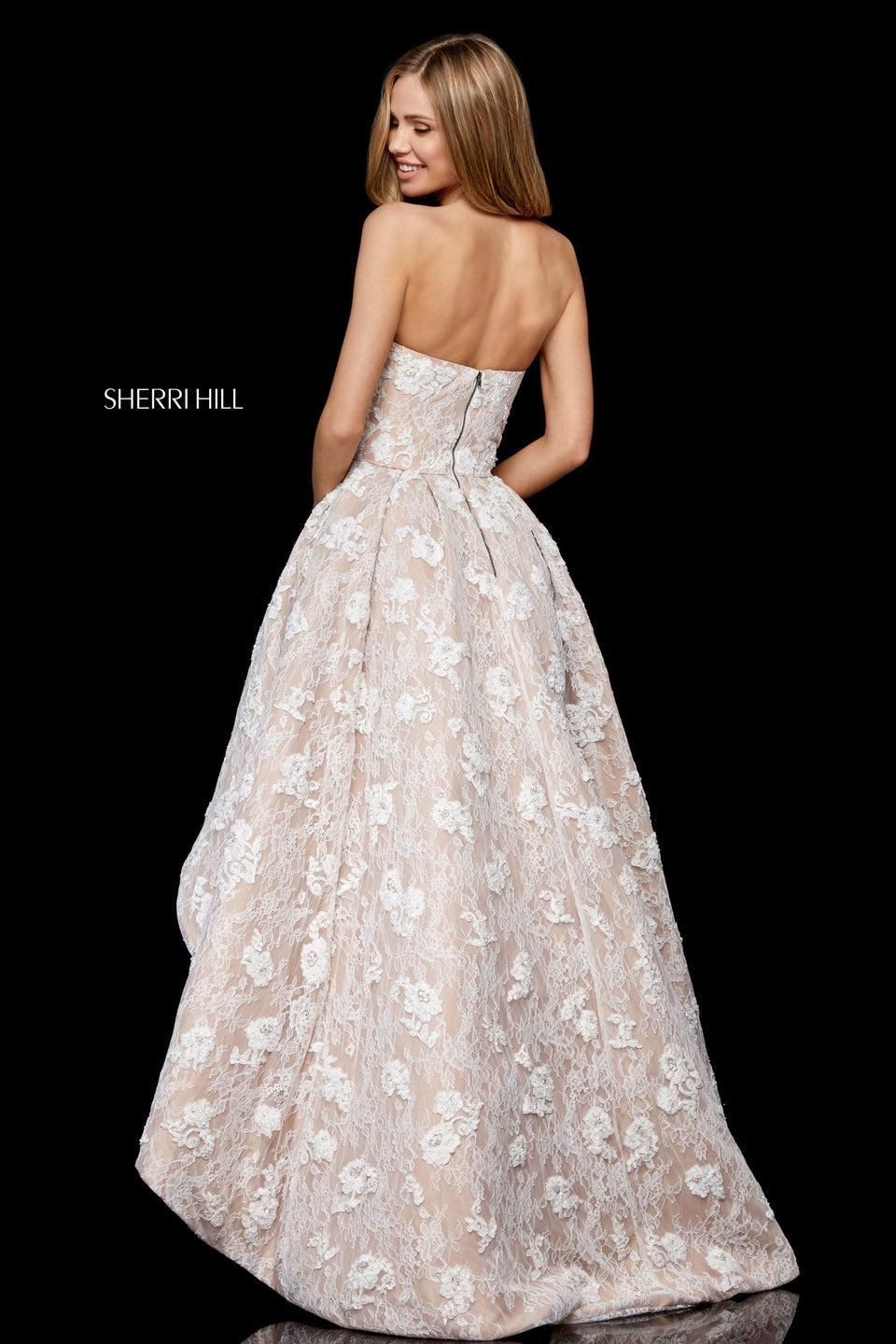 Sherri Hill Strapless Lace High-low Gown