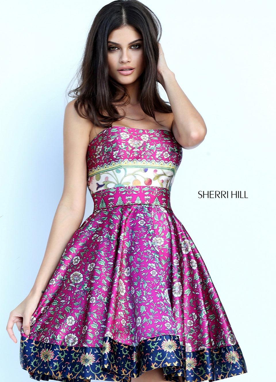 Sherri Hill Strapless Multi Print A-line Cocktail