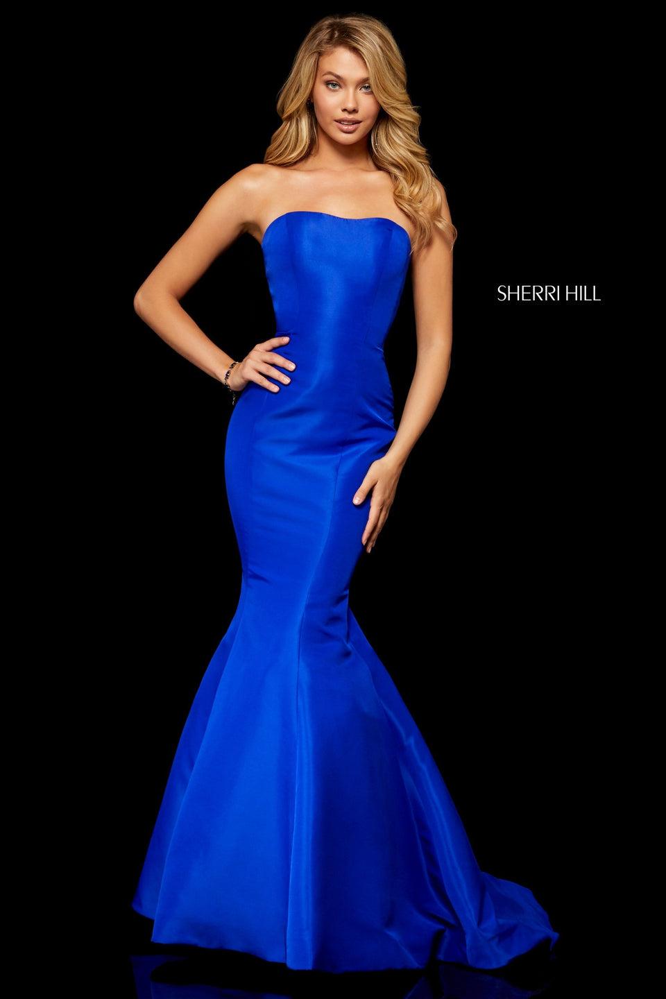 sherri hill Strapless taffeta mermaid with train