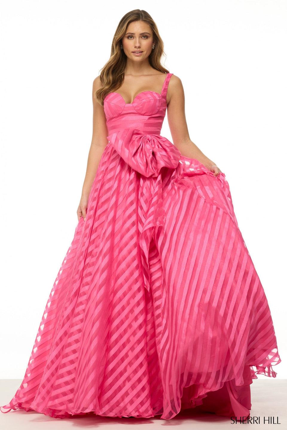 Sherri Hill Striped Organza Ballgown With Bow