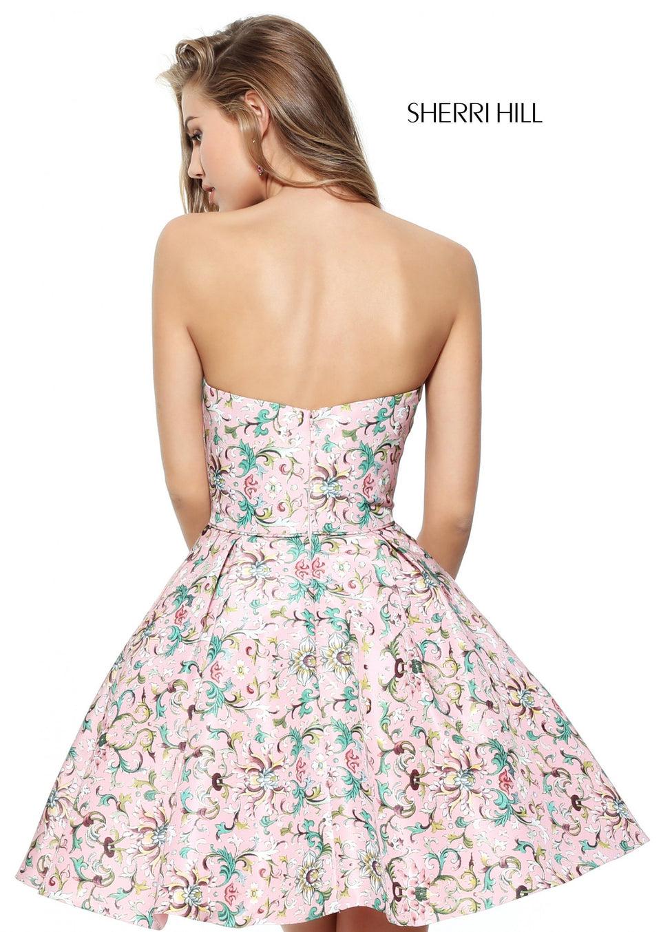 Sherri Hill Sweetheart Strapless Printed Cocktail