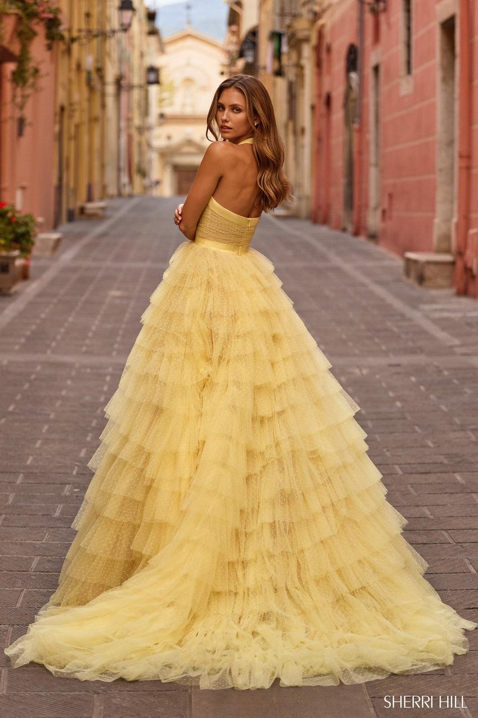 Sherri Hill Tulle Halter Polka Dot Ballgown