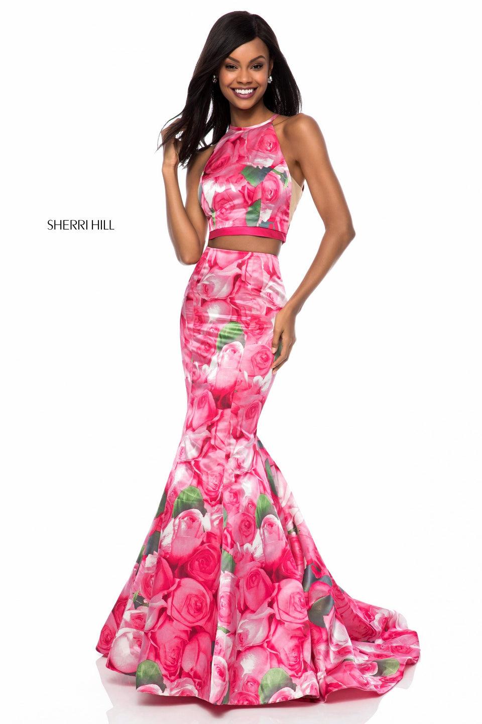 sherri hill Two piece mermaid with floral print