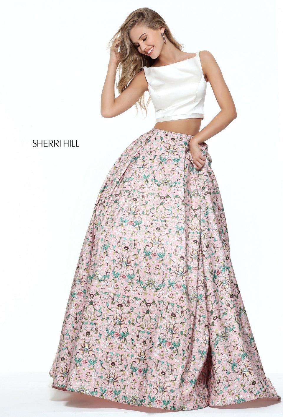 sherri hill Two-piece pink print ball gown