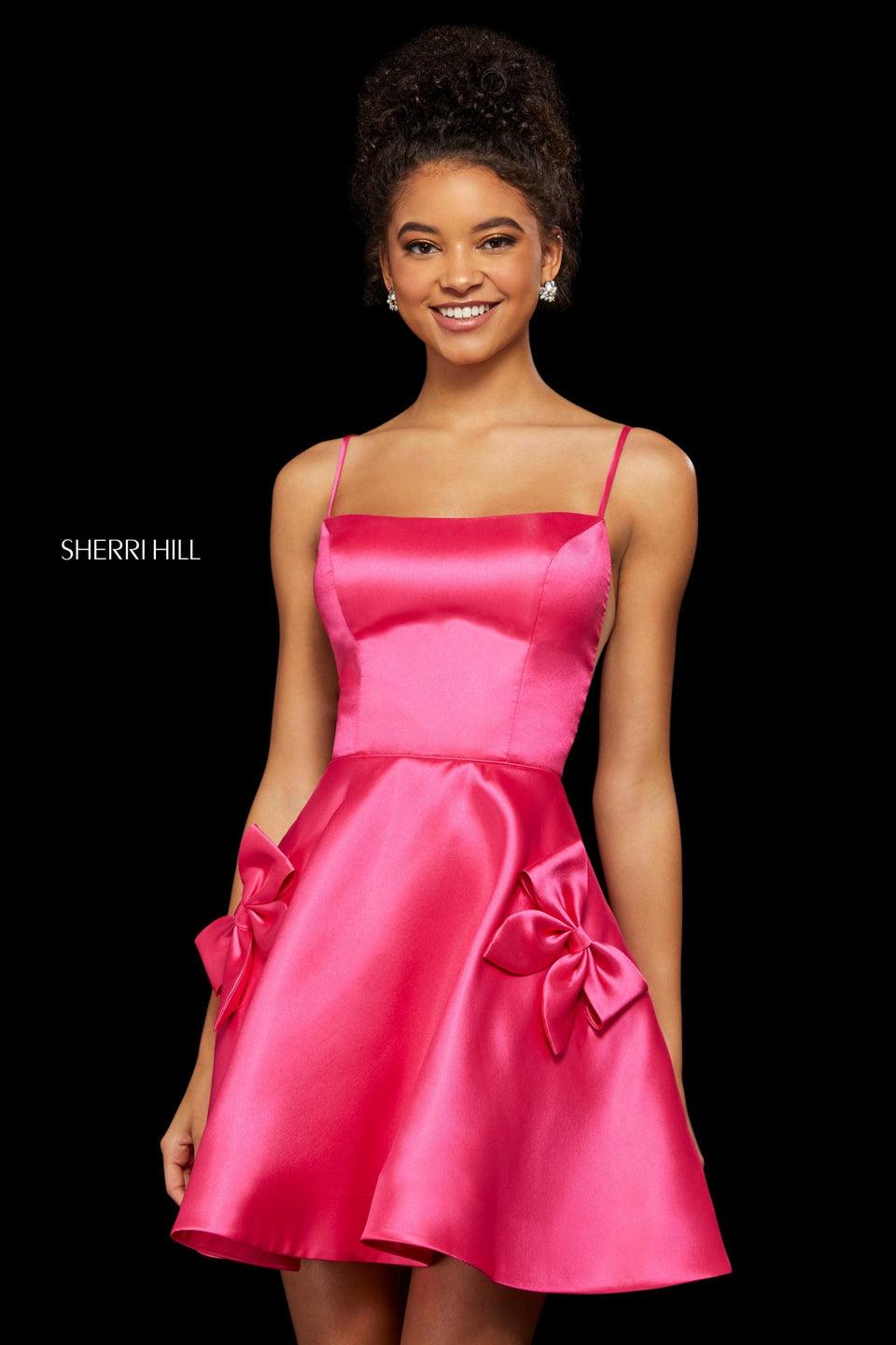 Sherri Hill Short Satin A-line Dress With Bows On The Pockets