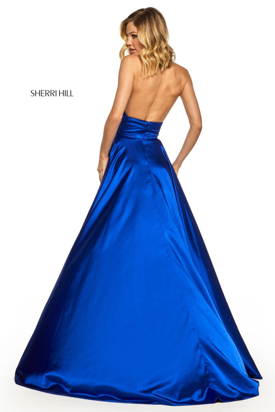 Sherri Hill Silk Charmeuse Gown With A Halter Deep-V Bodice And Slit Skirt