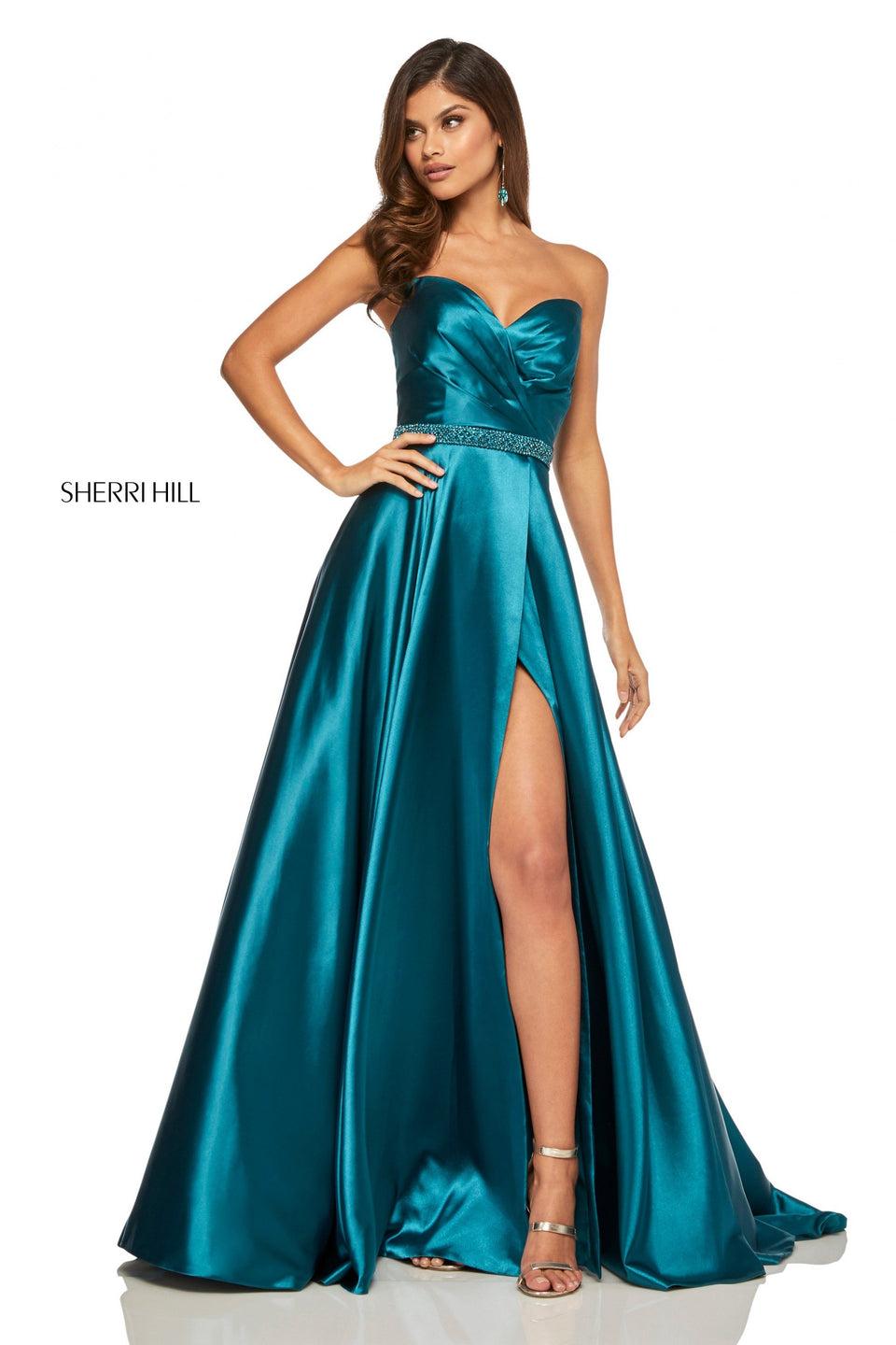 Sherri Hill Silk Charmeuse Gown With A Strapless Sweetheart Bodice And Beaded Waist Band