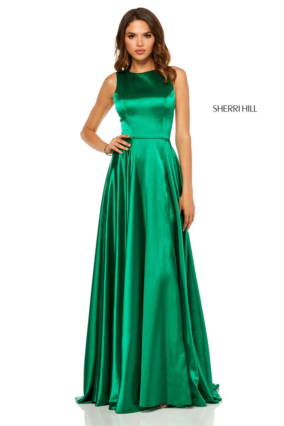 Sherri Hill Silk Charmeuse Gown With High Neck And Slit Skirt