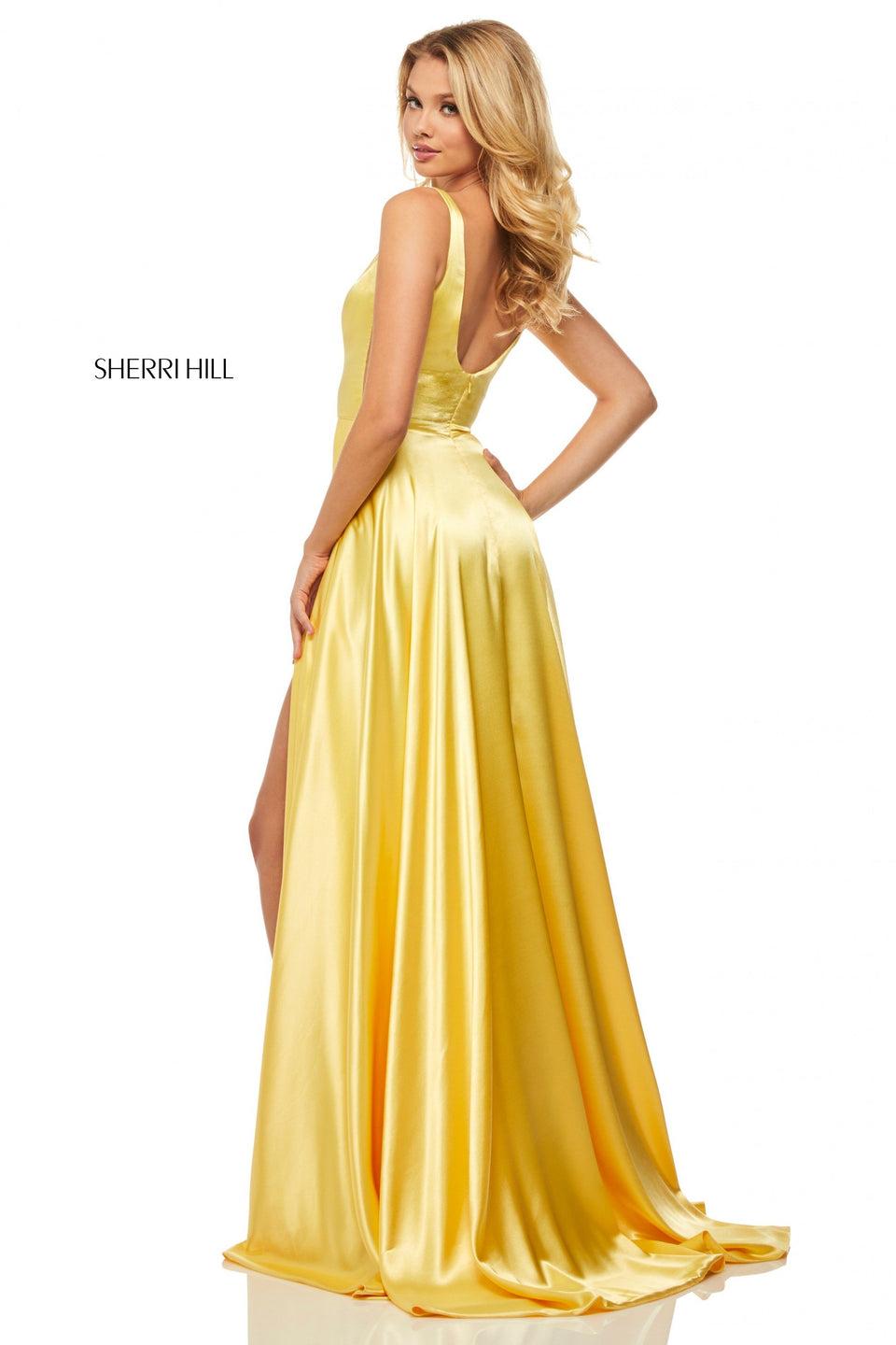 Sherri Hill Silk Charmeuse Gown With V-neck Bodice And Slit Skirt