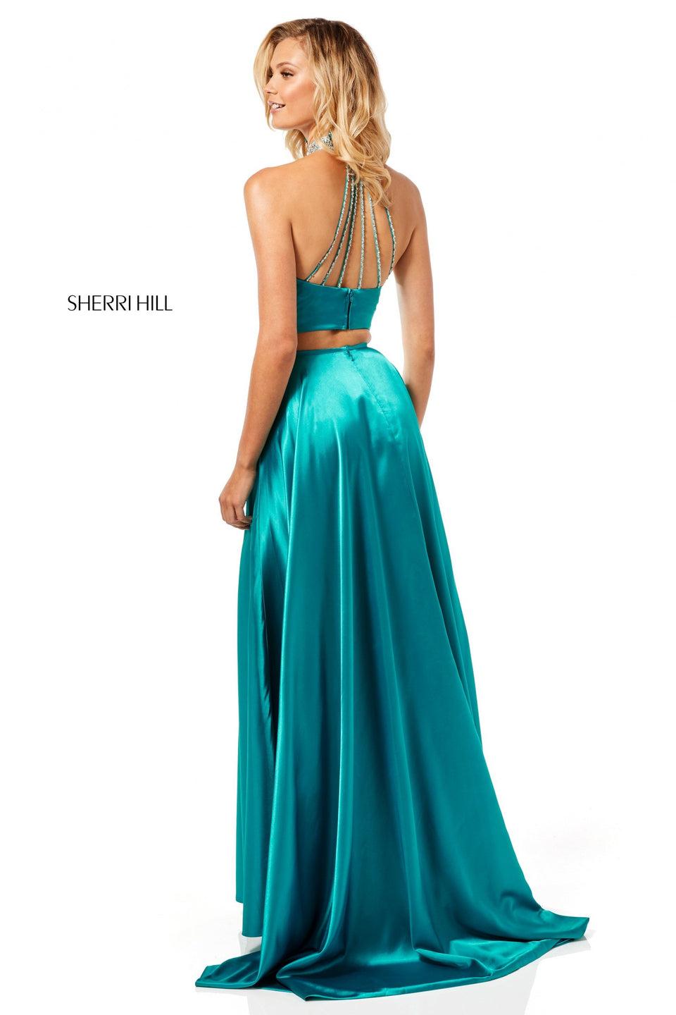 Sherri Hill Silk Charmeuse Two-piece With A High Neck Bodice And Slit In The Skirt