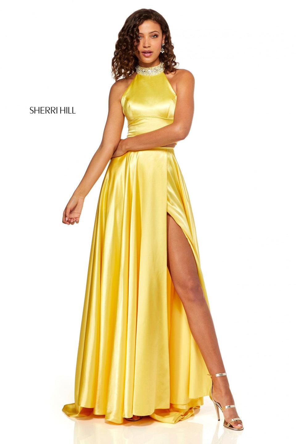 Sherri Hill Silk Charmeuse Two-piece With A High Neck Bodice And Slit In The Skirt