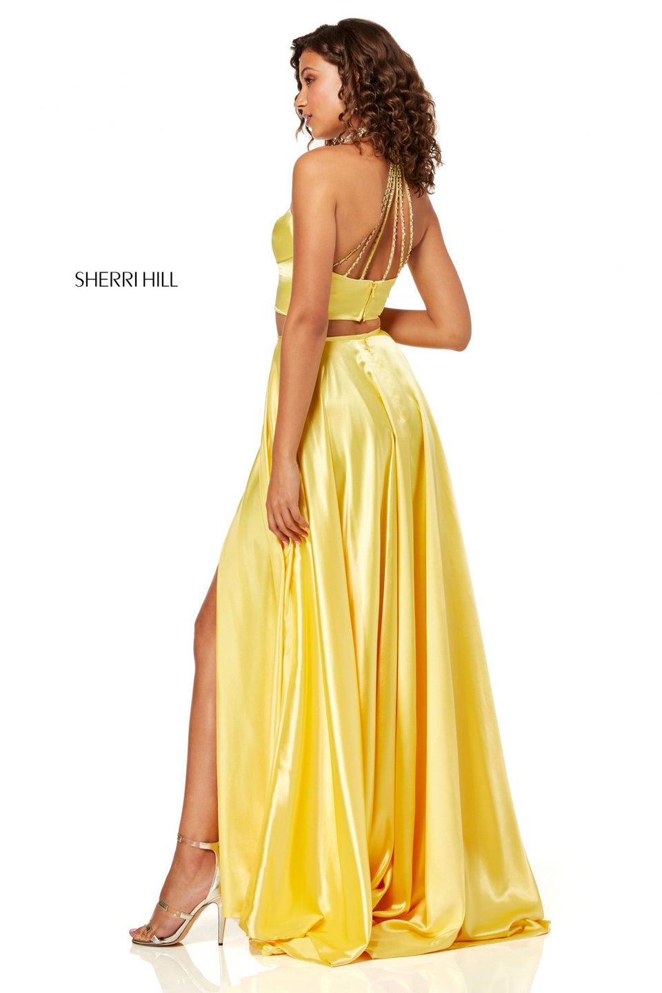 Sherri Hill Silk Charmeuse Two-piece With A High Neck Bodice And Slit In The Skirt