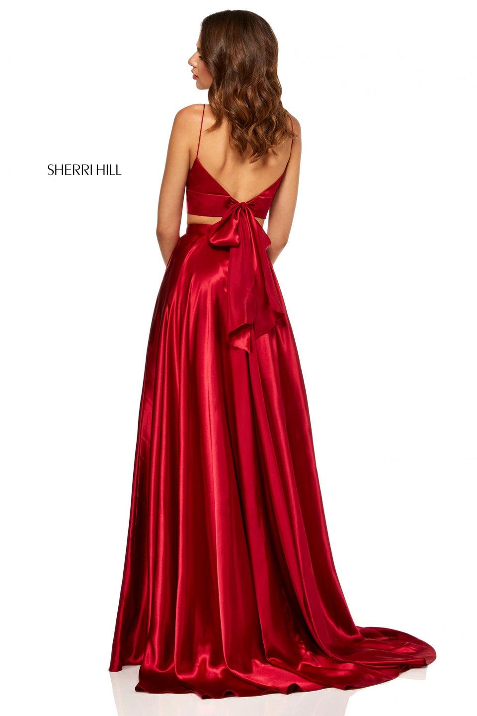 Sherri Hill Silk Charmeuse Two-piece With A V-neck Bodice That Ties In The Back