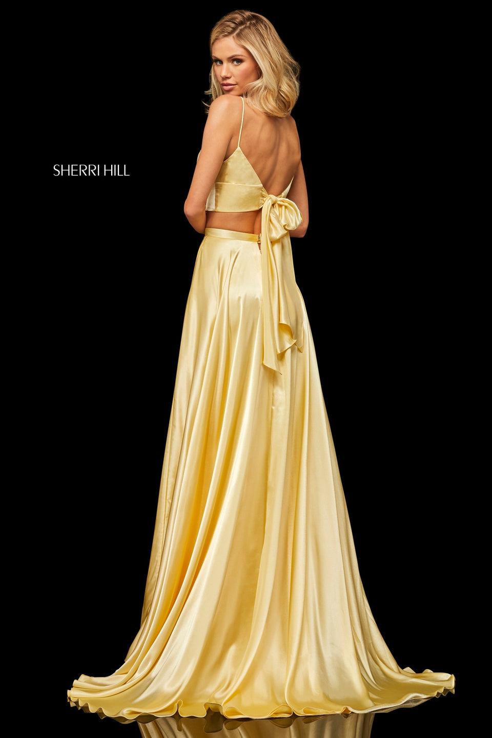 Sherri Hill Silk Charmeuse Two-piece With A V-neck Bodice That Ties In The Back