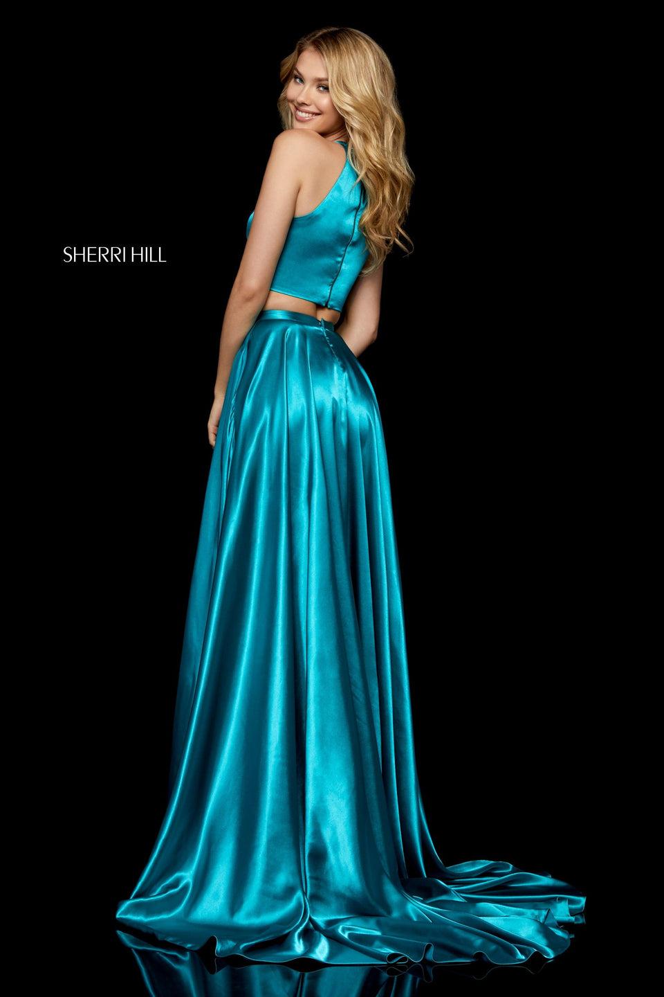 Sherri Hill Silk Charmeuse Two-piece With High Neck Bodice And Slit Skirt
