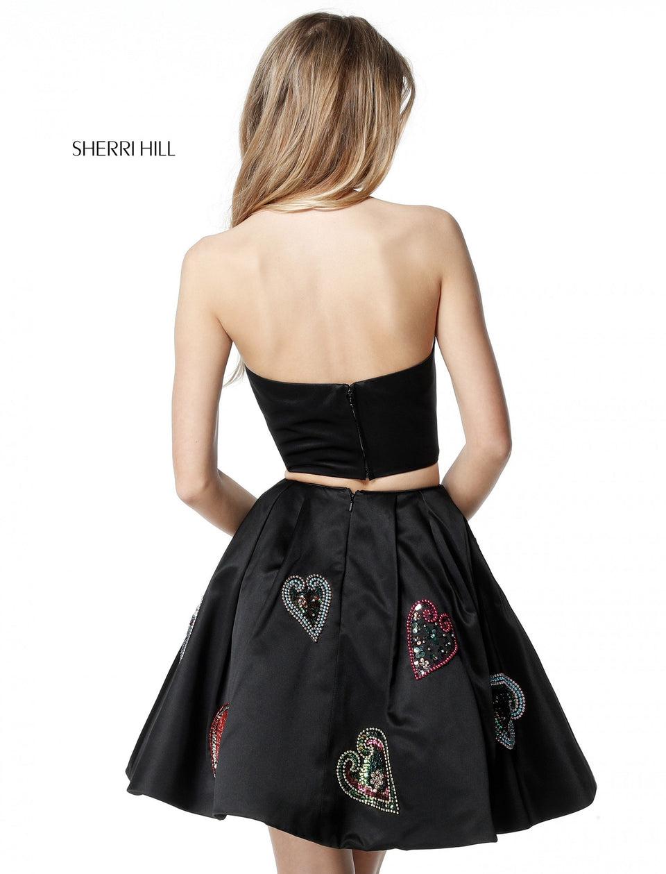 Sherri Hill Silk Two Piece With Halter Top Bodice And Patch Appliqued A-line Skirt