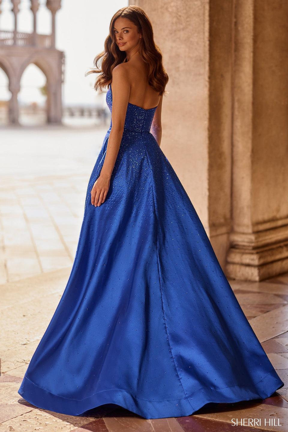Sherri Hill Strapless A-line Hot Fix Gown With Slit