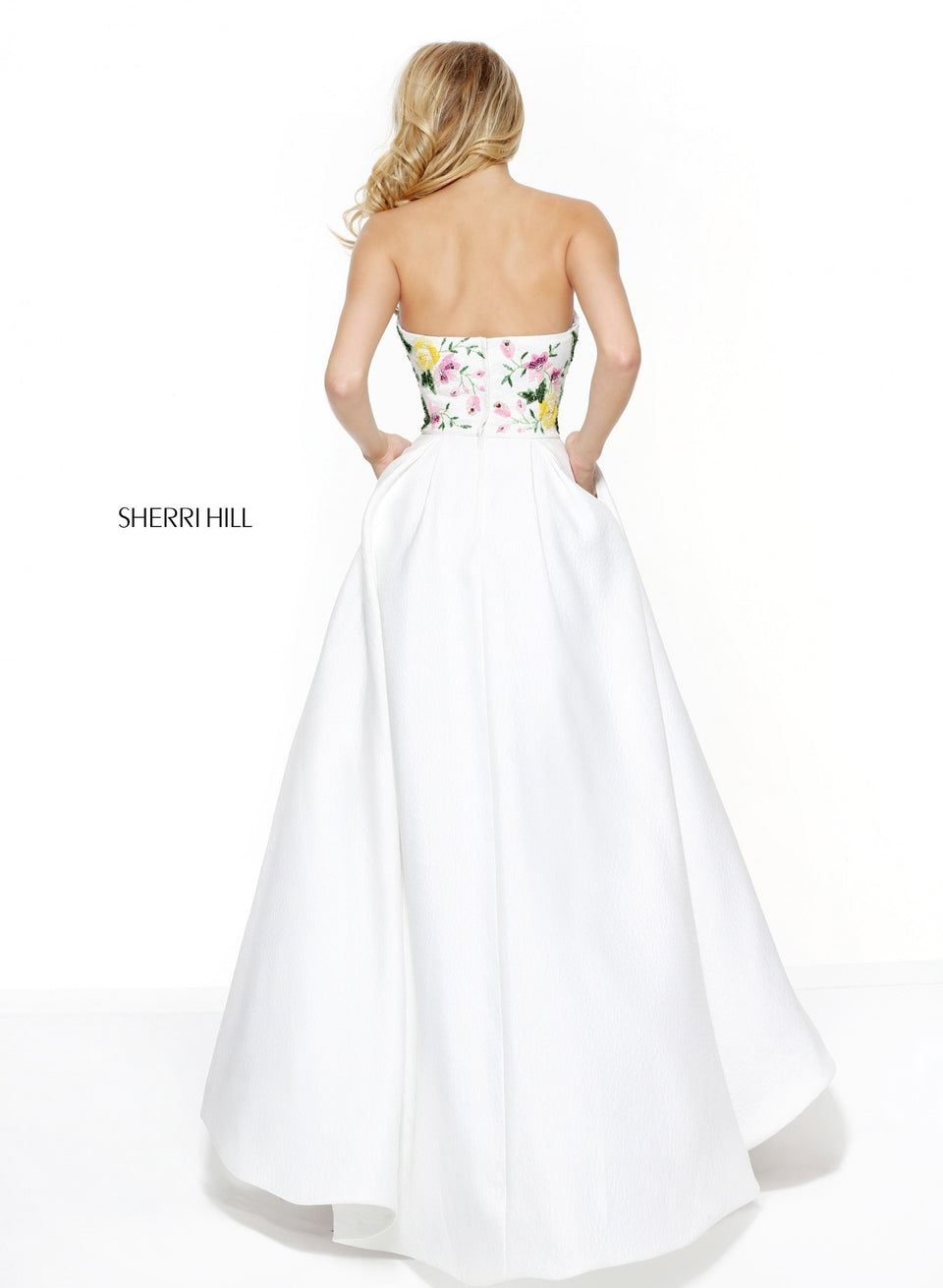 Sherri Hill Strapless Audrey Length Dress With A Sequin Beaded Bodice