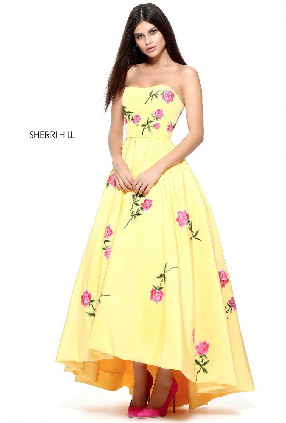 sherri hill Strapless Audrey length gown with embroidered flowers