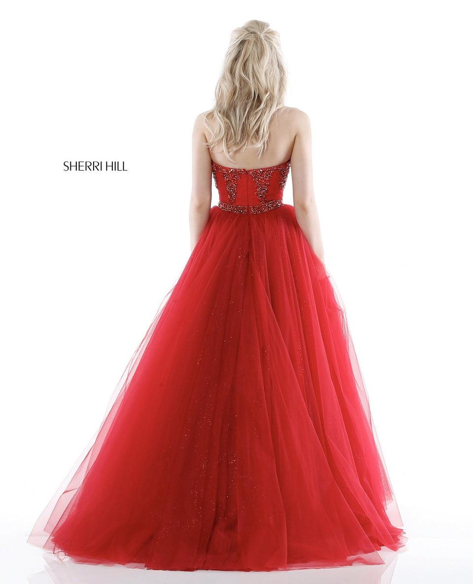 Sherri Hill Strapless Ball Gown With Bead Appliqued Bodice And Tulle Skirt