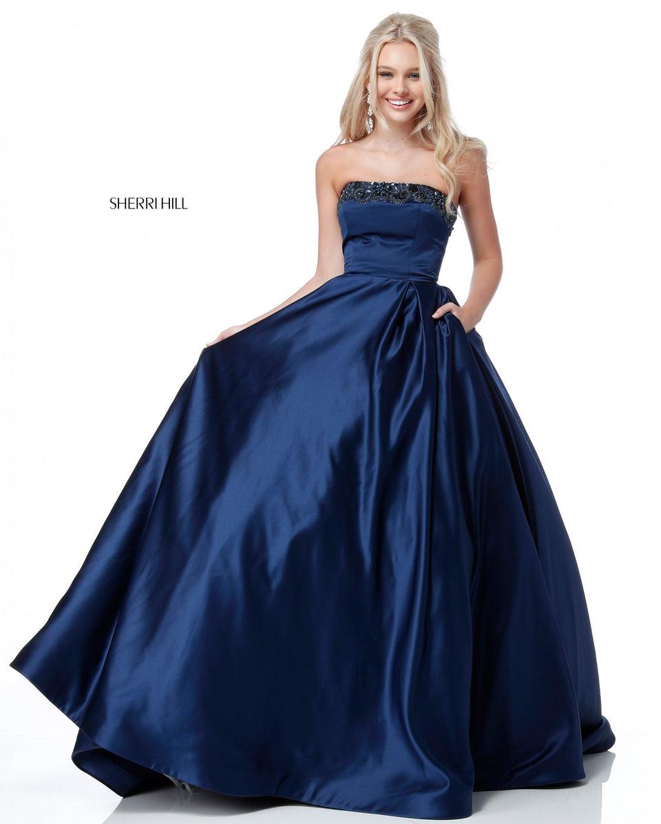 Sherri Hill Strapless Ball Gown With Beaded Applique On The Bodice