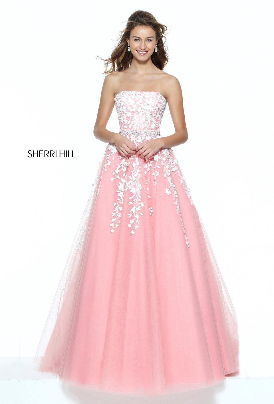 Sherri Hill Strapless Ball Gown With Ivy Lace Bodice And A Beaded Waist Band