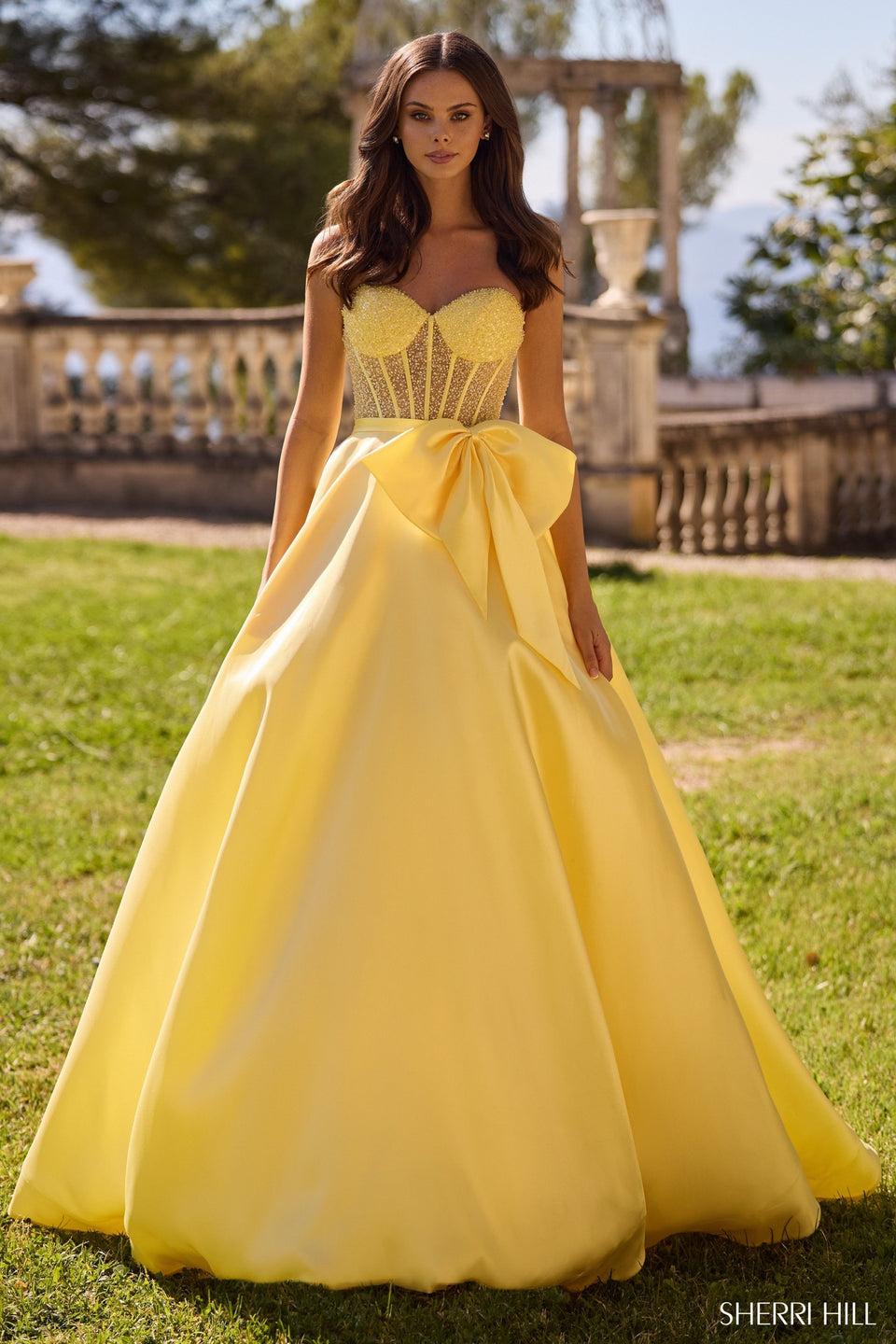Sherri Hill Strapless Ball Gown With Pearl Bodice And Mikado Skirt