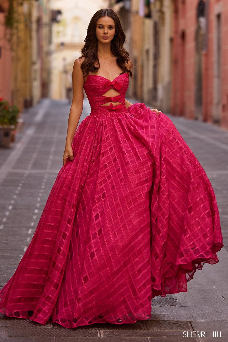 sherri hill Strapless ball gown with three key holes on bodice