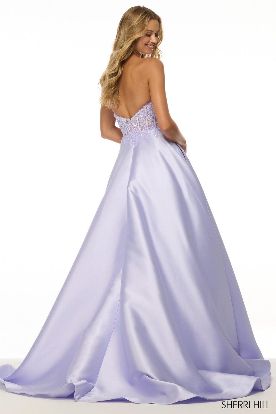 Sherri Hill Strapless Ballgown With Lace Corset Bodice And Keyhole