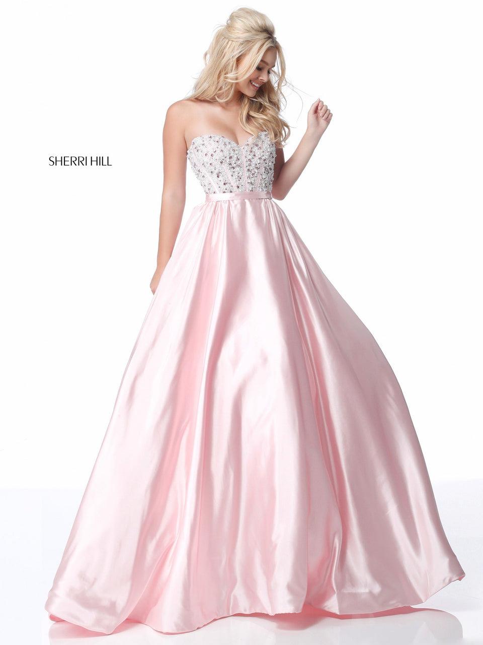 Sherri Hill Strapless Bead Encrusted Corset With Satin Ball Gown Skirt