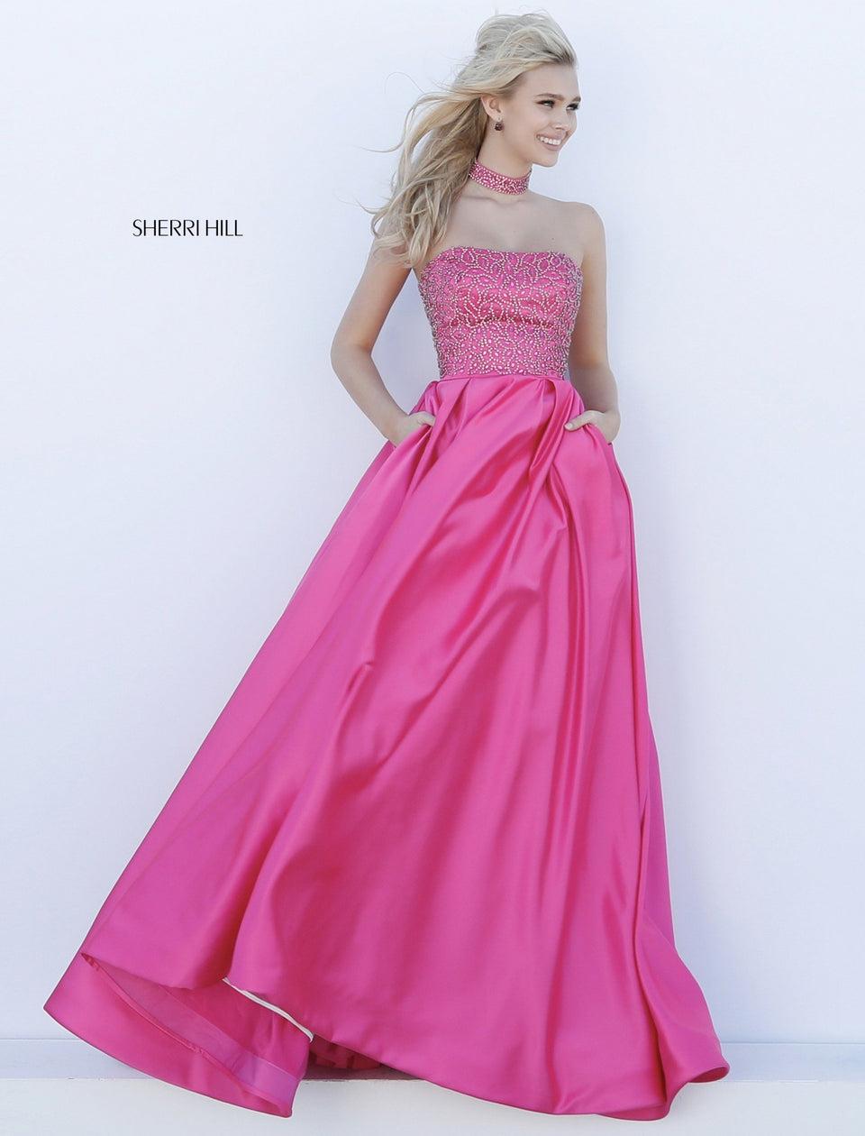 Sherri Hill Strapless Beaded Bodice With Matching Choker And Taffeta Ball Gown Skirt