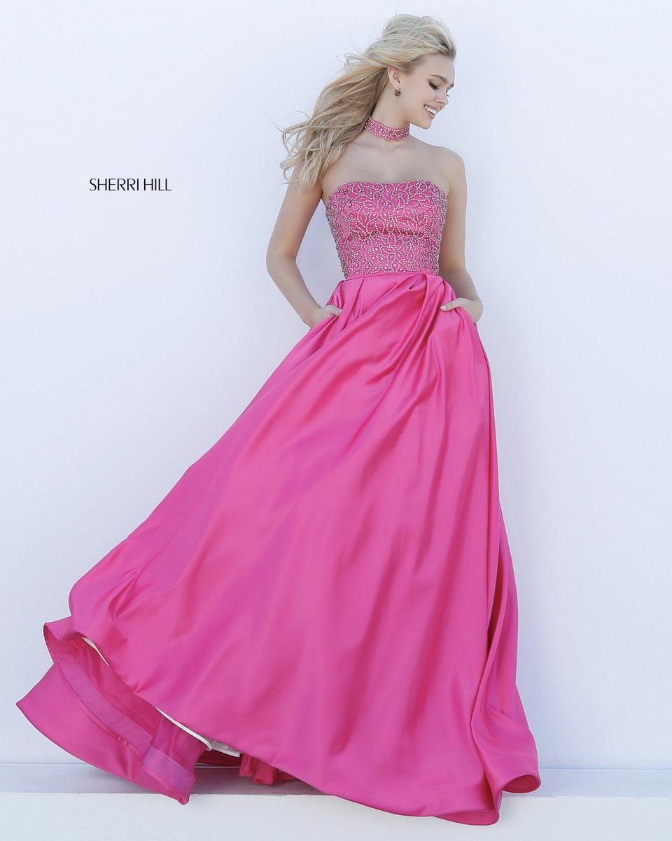 Sherri Hill Strapless Beaded Bodice With Matching Choker And Taffeta Ball Gown Skirt