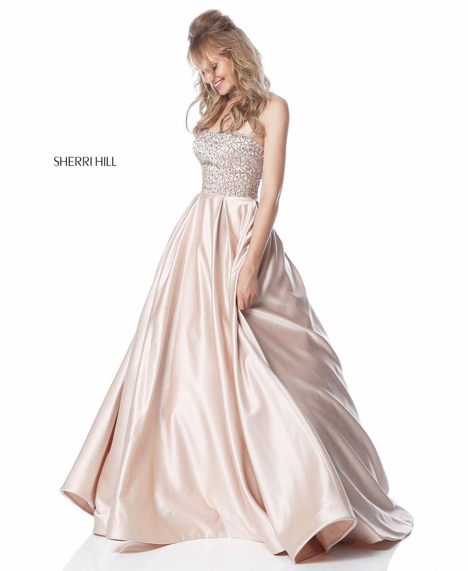 Sherri Hill Strapless Beaded Bodice With Matching Choker And Taffeta Ball Gown Skirt