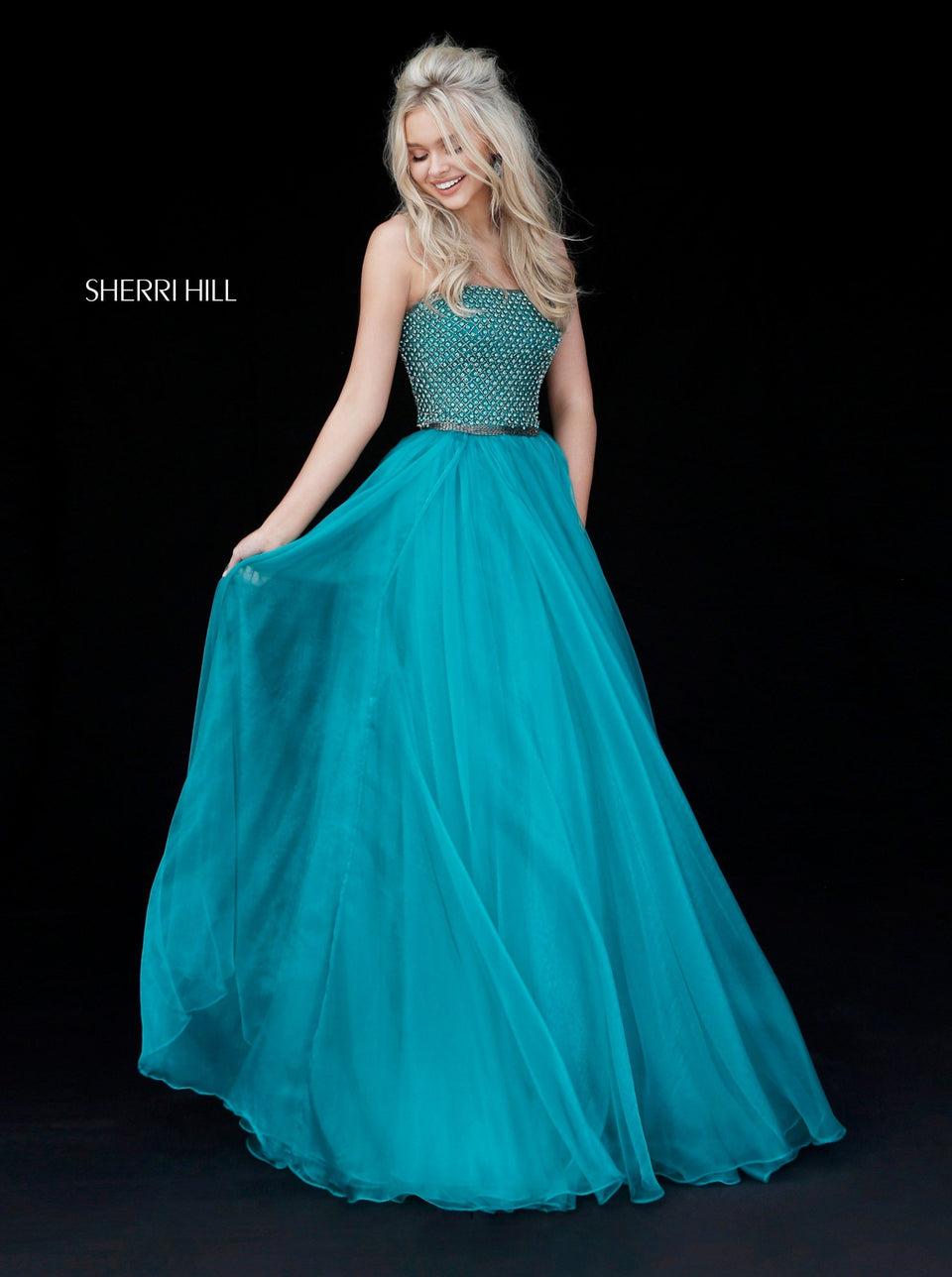 sherri hill Strapless beaded bodice with organza A-line skirt