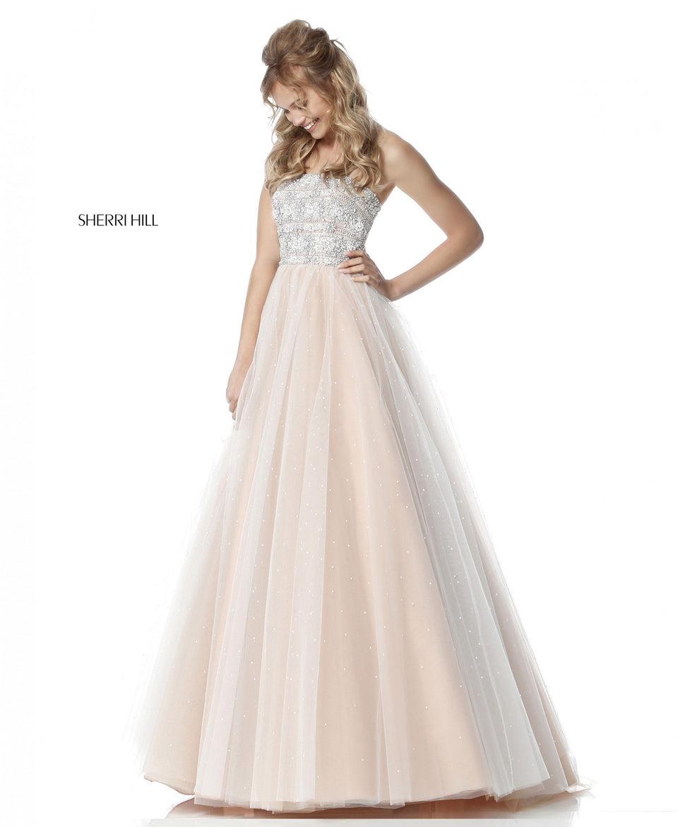 Sherri Hill Strapless Beaded Bodice With Tulle Ball Gown Skirt