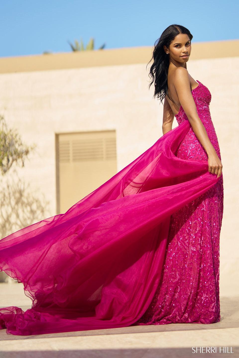 Sherri Hill Strapless Beaded Gown With Skirt Slit And Organza Overskirt