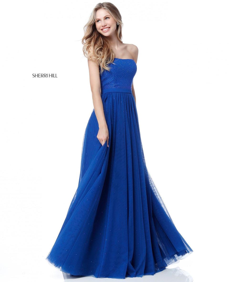 Sherri Hill Strapless Beaded Jersey Bodice With Tulle Skirt