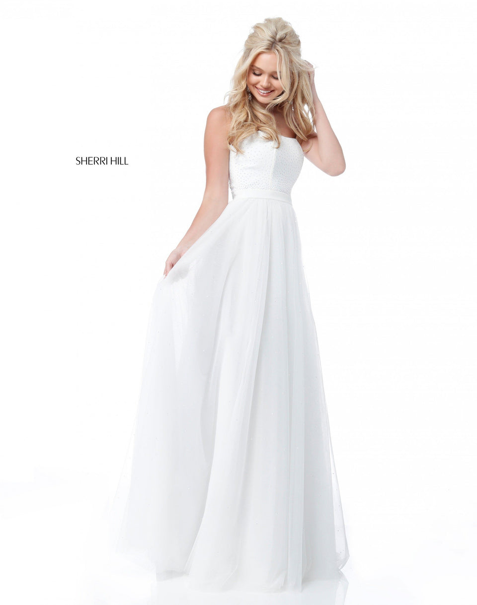 Sherri Hill Strapless Beaded Jersey Bodice With Tulle Skirt