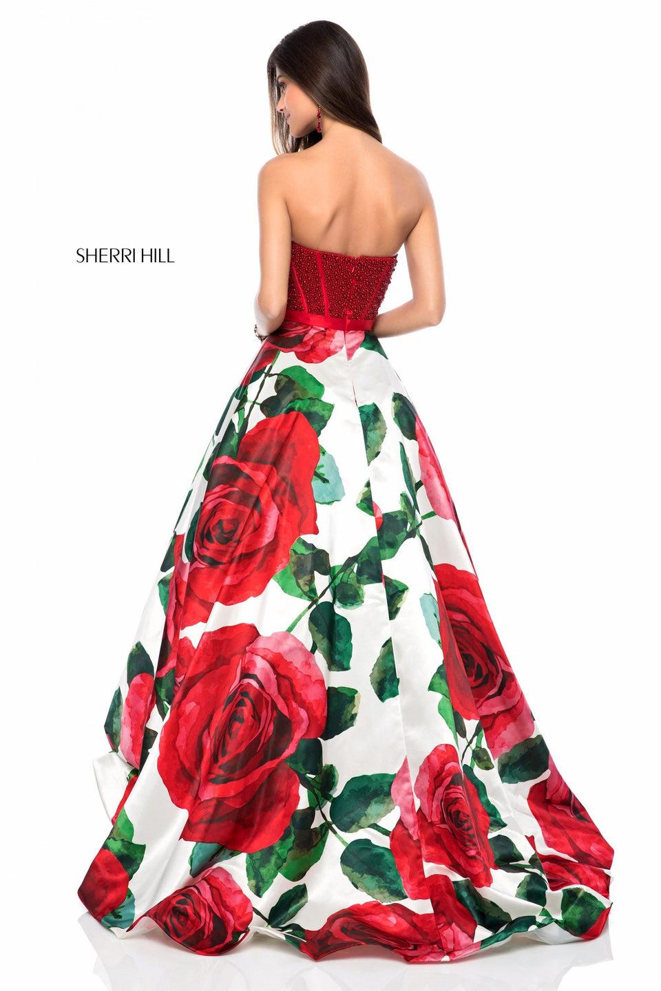 Sherri Hill Strapless Beaded Sweetheart Bodice With Floral Ball Gown Skirt