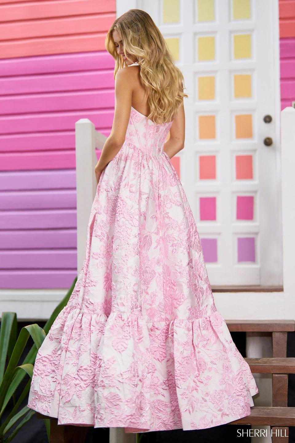 Sherri Hill Strapless Brocade Ballgown With Corset Bodice