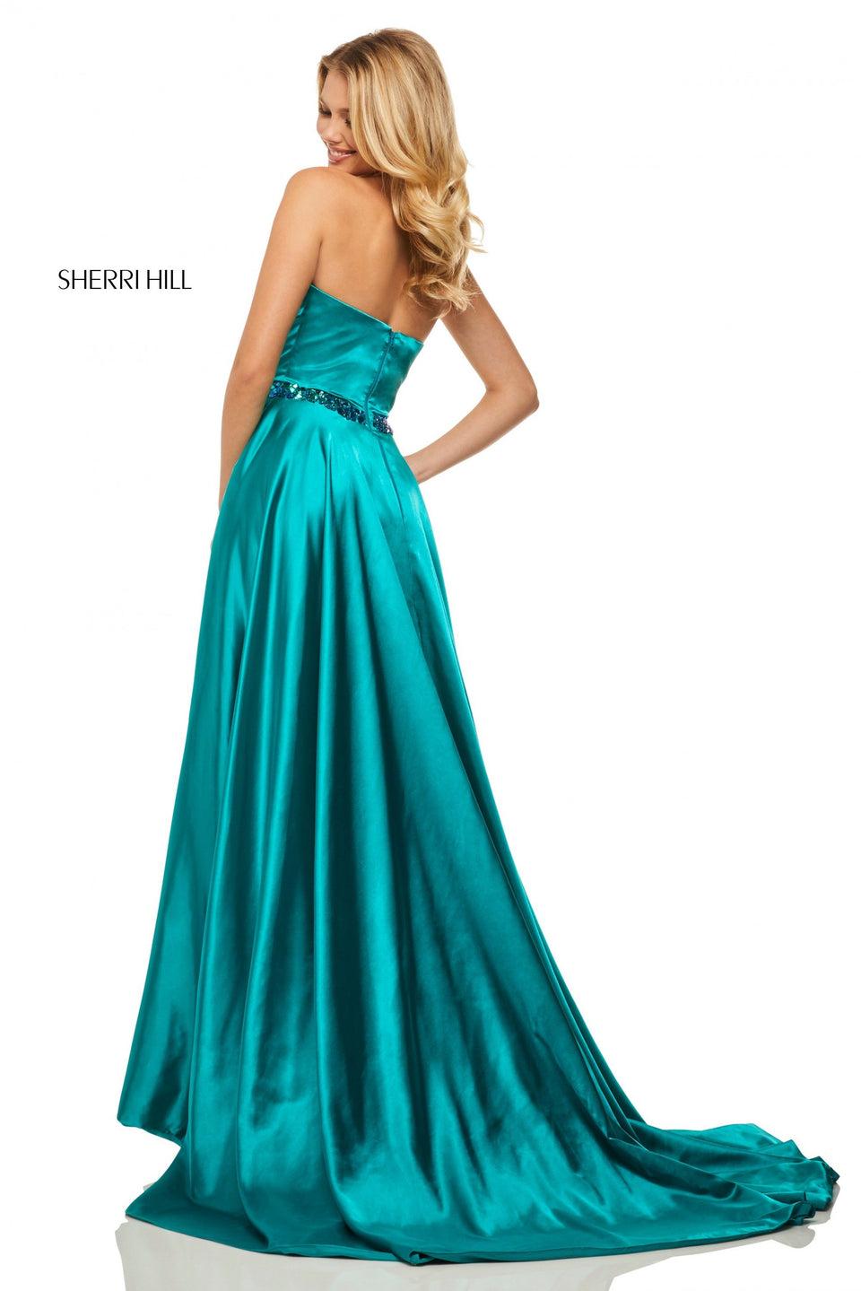 Sherri Hill Strapless Charmeuse Gown With A Beaded Waistband And A Slit