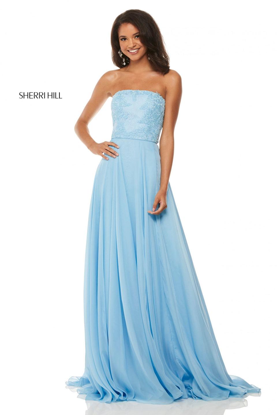 Sherri Hill Strapless Chiffon Gown With Lace Bodice