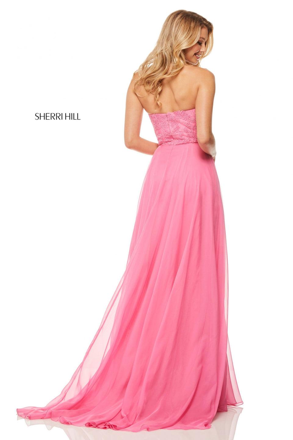 Sherri Hill Strapless Chiffon Gown With Lace Bodice
